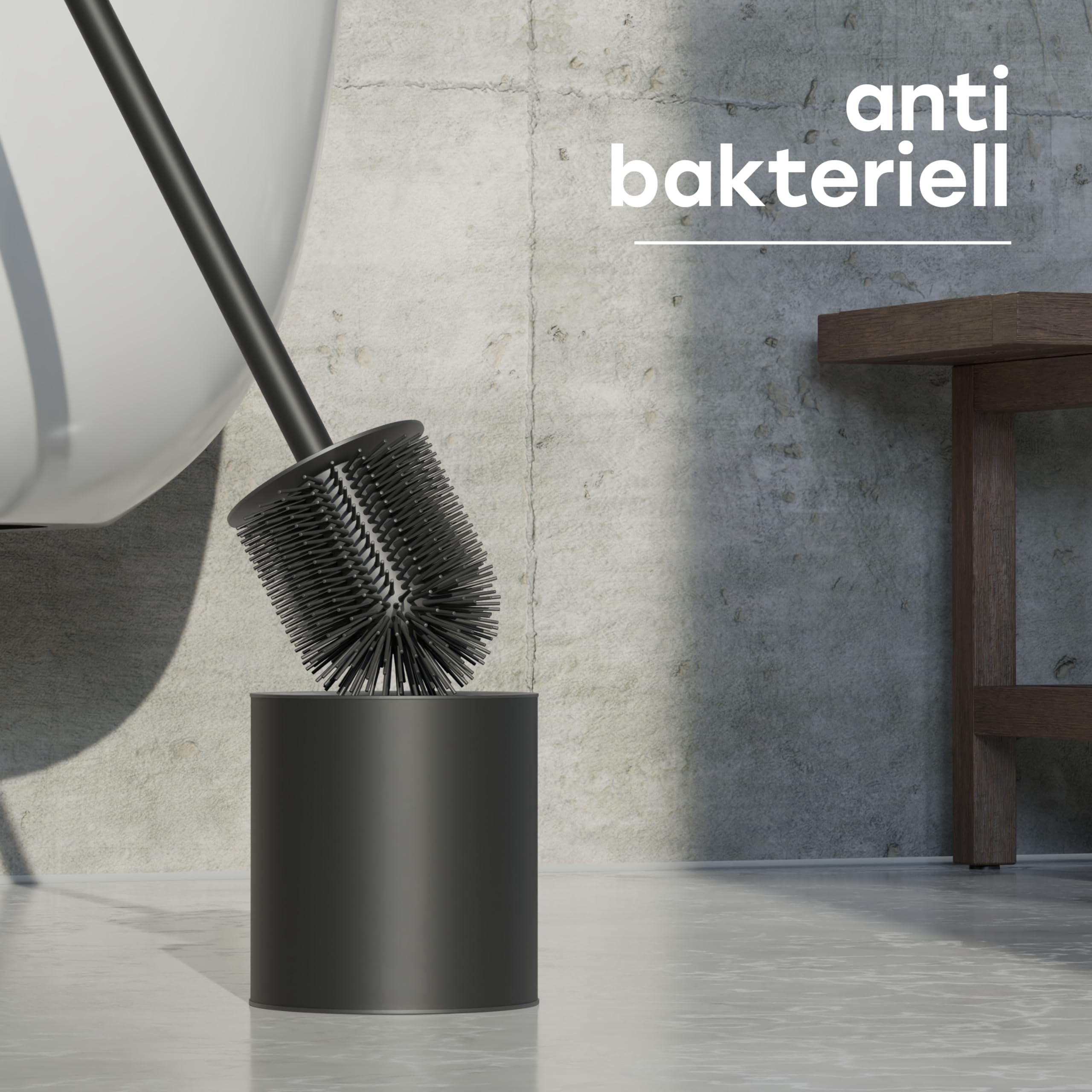SAVEGA - Klobürste Silikon Edelstahl - Antibakterielle Toilettenbürste mit stilvollem WC Bürstenhalter - Design WC Bürste Silikon mit Spritzschutz - Klobesen - Toilet Brush (Schwarz) 9