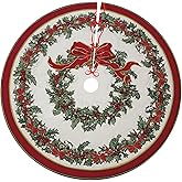 Bow Christmas Tree Skirt 36 Inch Holly Fruit Xmas Tree Mat Party Decor Supplies for Holiday Home Decorations