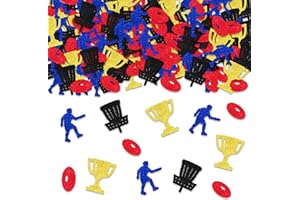 JOYMEMO Glitter Disc Golf Party Confetti, 200pcs Red Black Blue Gold Table Scatter with Basket, Disc, Player, Trophy Designs 