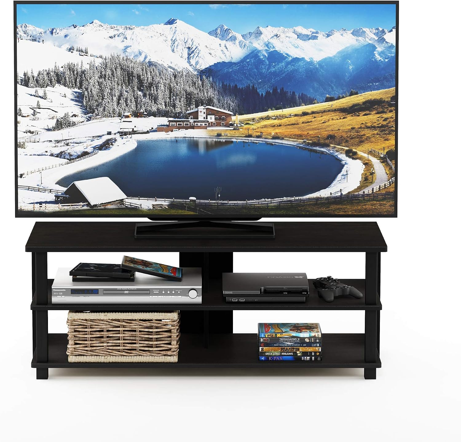 Furinno SULLY TV Stand, 3-Tier Entertainment Center, TV Console for TV up to 48 Inch, for Living Room Bedroom, Espresso - Image 5
