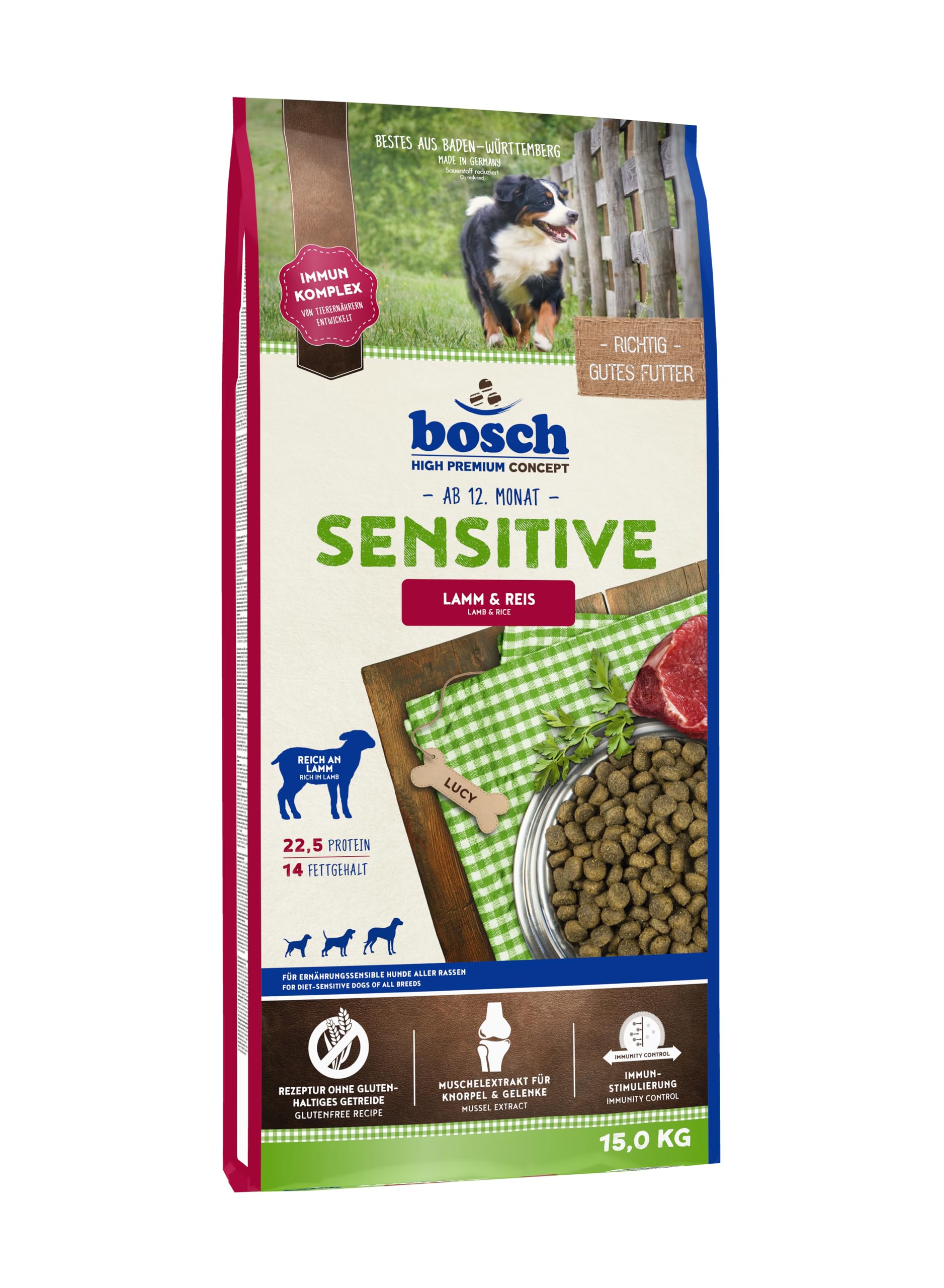 bosch Pet Food HPC Sensitive Lamb & Rice Dry dog food for nutritionally sensitive dogs of all breeds, 15.50 kg