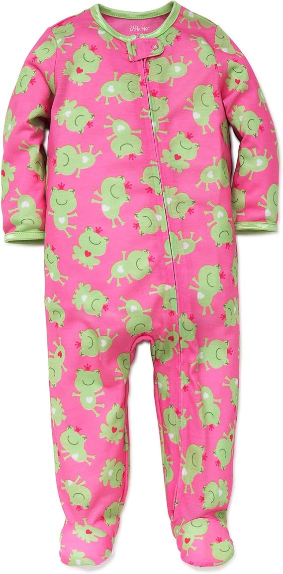 Little Me Baby Girl Frog Soft Zip Footie Pajamas Footed
