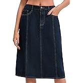 CIMUK Women's Denim Skirt High Waisted A Line Elastic Back Waist Casual Knee Length Jean Skirts