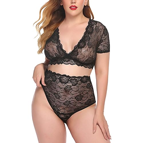 Avidlove Lingerie for Women Plus Size High Waist Panty Sexy 2 Piece Lingerie Set Lace Underwear