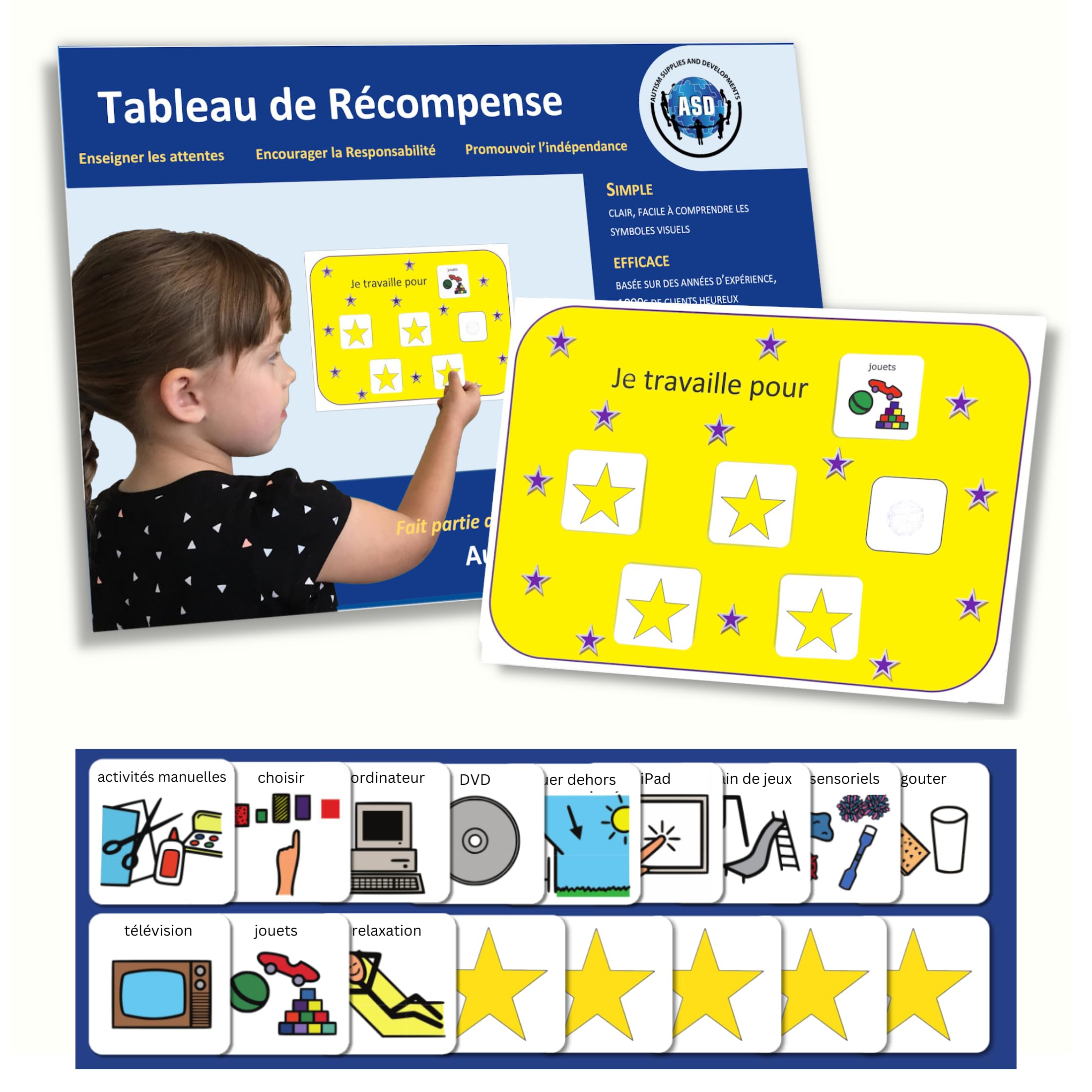 Autism Supplies & Developments Plastic Visual Reward Chart (French), Blue — image 1