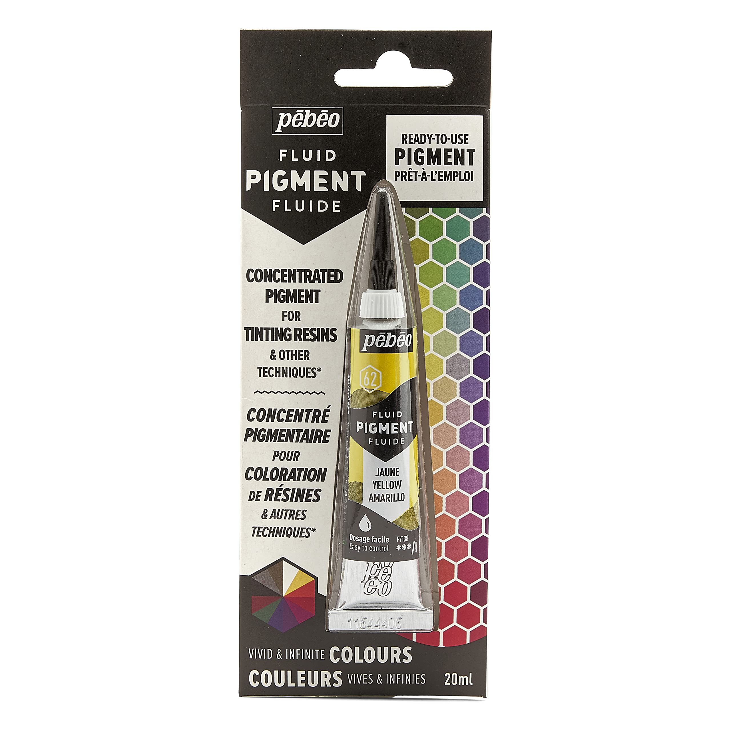 Pebeo Fluid Liquid Pigment Concentrate Resin-Mixable Colours-Opaque or Transparent Effect-Natural Origin-Yellow-20 ml