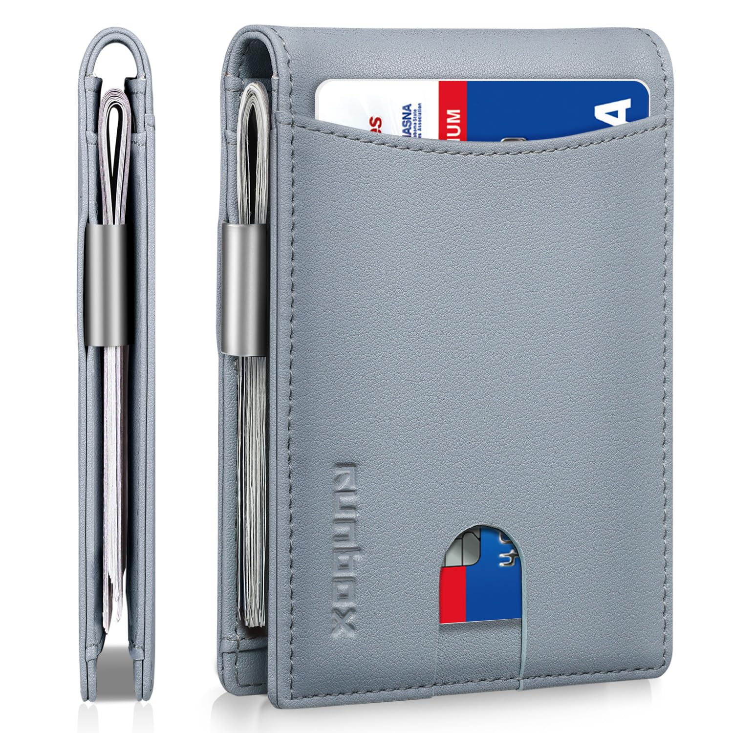 RUNBOX Slim Money Clip Wallets for Men RFID Blocking 11 Card Holder Minimalist Small Leather Bifold Men's Front Pocket Wallet Gift Box Image