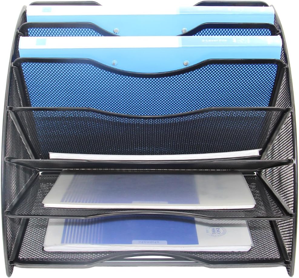 EasyPAG Fan-Shaped Desk File Organizer 6 Compartment Magazine Holder Black : Office Products