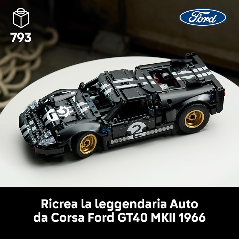 Technic Auto da Corsa Ford GT40 MKII 1966 - Kit di Modellismo da Collezione per Adulti - Set di Ingegneria con Motore V8, Dettagli e Livrea Originali - Regalo per Fan di Sport Motoristici 42223 — foto 2 di 8