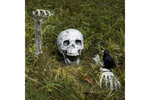 BAYSING Halloween Outdoor Decorations Skeleton Stakes, Realistic Scary Skull Head, and Hands Arms with Crow Set for Yard Lawn Graveyard Garden Stakes, Best Outdoor Halloween Decor Party Supplies