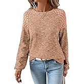 SHEWIN Fall Women Long Sleeve Tops Waffle Knit Shirts Multicolor Fabric Blouses