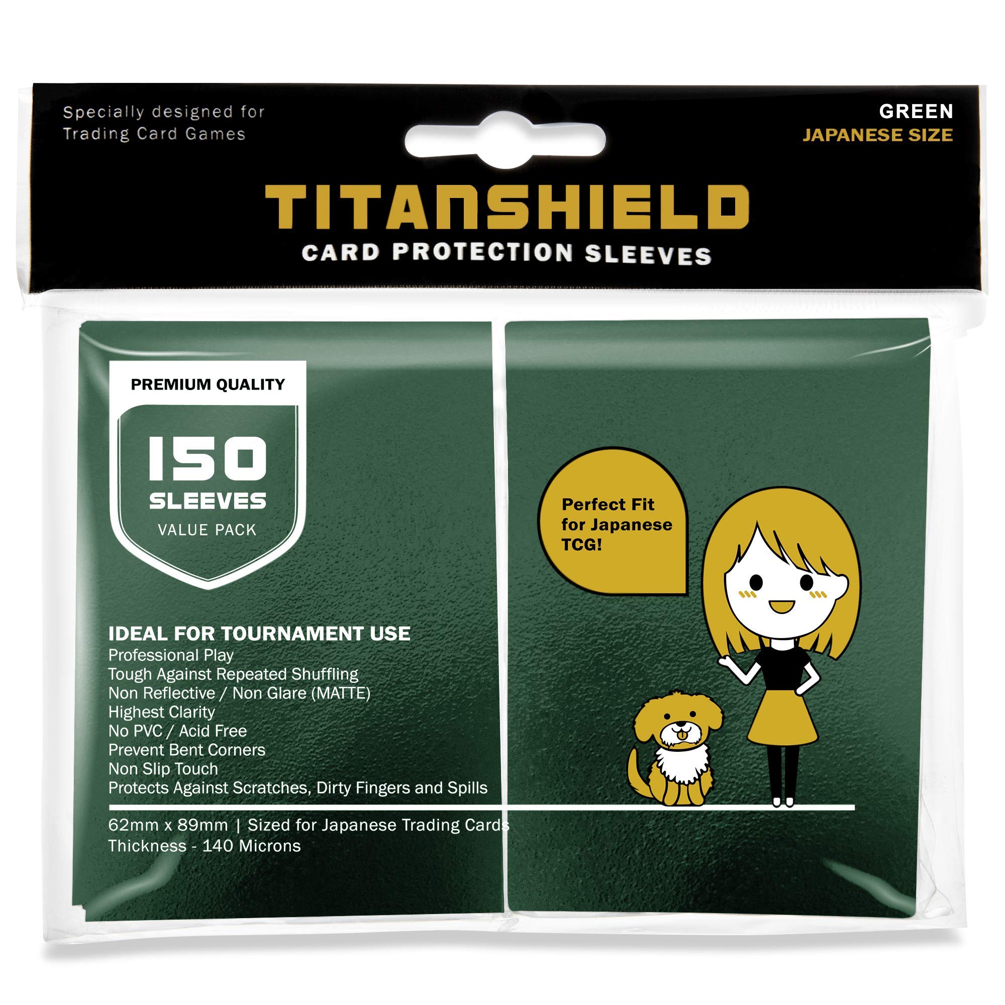 TitanShield (150 buste/verde) piccole dimensioni giapponesi carte da scambio carte protettive compatibile con Yu-Gi-Oh!, Cardfight!! Vanguard & Photocards