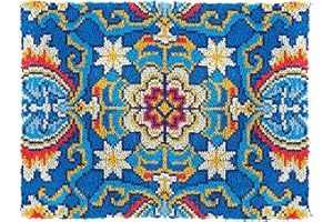 YAKOLECI Latch Hook Kits for Adults, Color Printed DIY Rug Carpet Needlework for Home Decoration Festival Gift 23.6" X 15.8" (Flower-E)