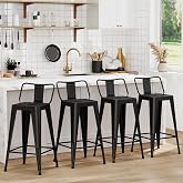 WENTMENT Metal Bar Stools Set of 4 Counter Height Black Barstools with Removable Back 24" Kitchen Bar Stools