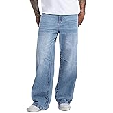 MZNBURAM Men's Non-Stretch Loose Fit Wide-Leg Super Baggy Long Jeans Denim Pants