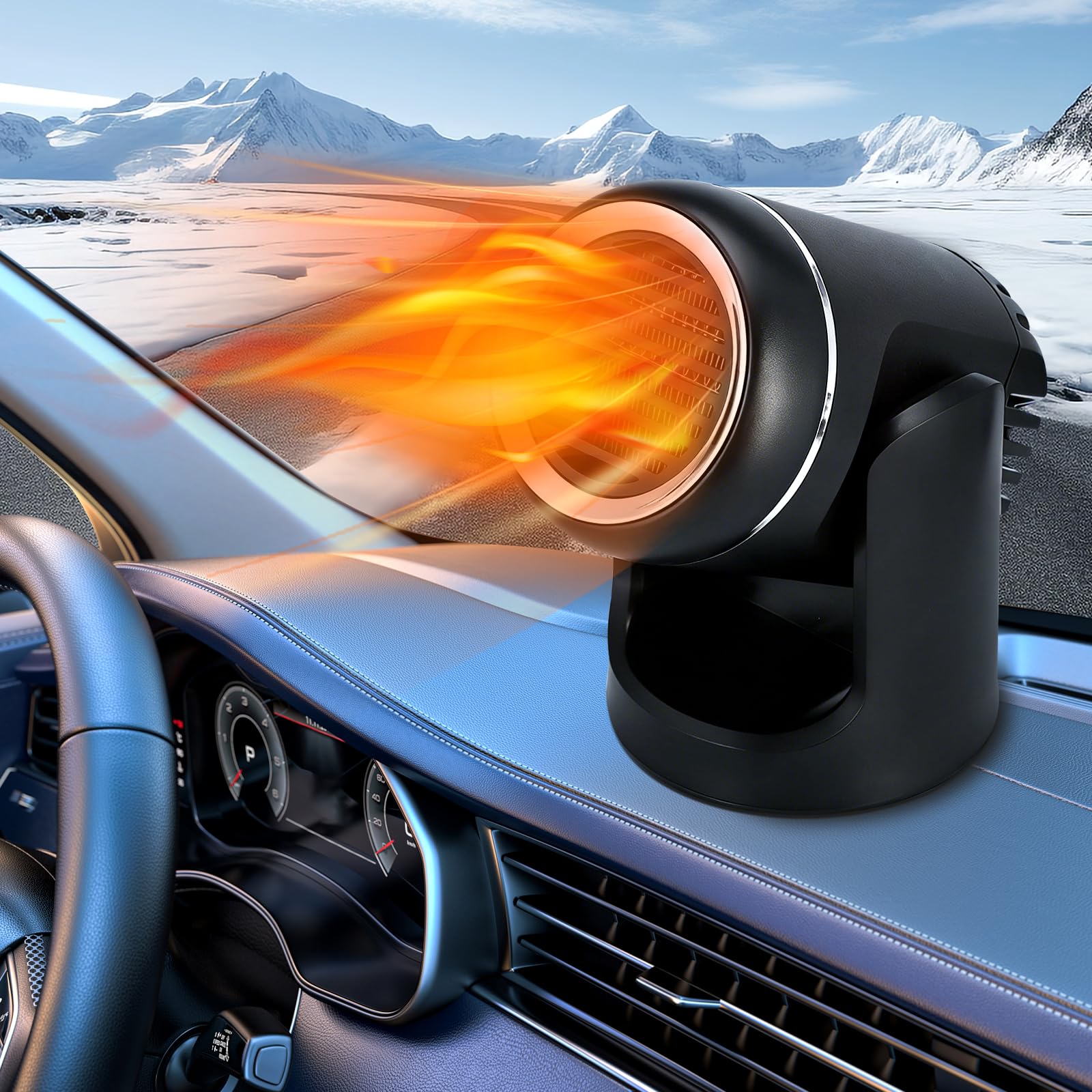 Photo 1 of 12v Car Heater, Portable Car Heater, Fast Heating Defogging & Defrosting, 360° Rotary Heating & Natural Wind Car Defroster, Plugs Into Cigarette Lighter (B, Universal)