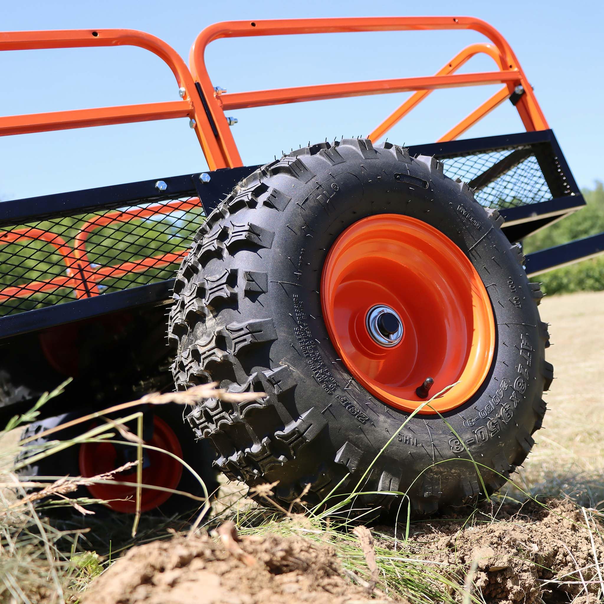 Wiltec Kippanhänger bis 680 kg für Rasentraktor, Anhänger Kipper 216 x 122 x 76,2 cm mit Gitter u. abnehmbaren Seitenwänden, Anhänger mit Kippfunktion 5