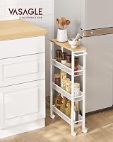 VASAGLE 4-Tier Kitchen Cart Oak White 13 cm Deep Trolley with Castors view 2