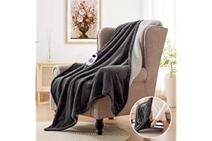 Westinghouse Electric Throw Blanket with Foot Pocket for Adults, Soft Flannel to Sherpa Heated Throw with 6 Heating Levels & 2-10 Hours Time Settings, Fast Heating & Machine Washable, 50x62, Charcoal