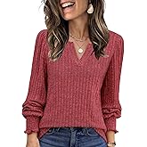 Lylinan Womens Sweaters V Neck Long Sleeve Pullover Tops Fall Fashion Casual Clothes S-XXL