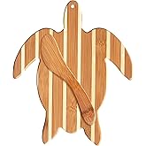 Totally Bamboo Sea Turtle Charcuterie Board with Spreader Knife Gift Set, 11-1/2" x 8-5/8"