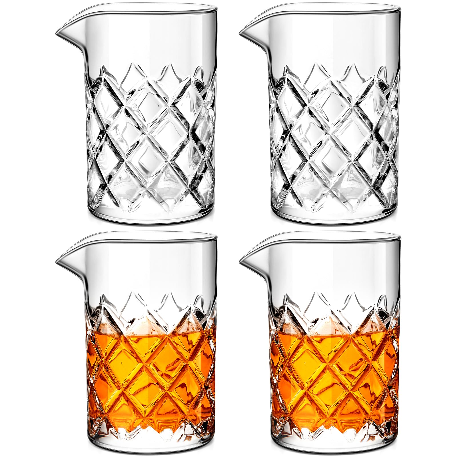 Photo 1 of Dandat Cocktail Mixing Glass Crystal Stirring Glass Thick Bottom Seamless Cocktail Pitcher for Home Bartender Bar Whiskey Martini Drink Shaker Accessories (4 Pcs,17 oz)