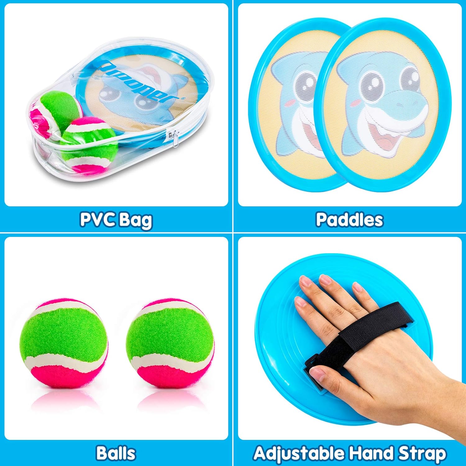 Qrooper Outdoor Games Toss and Catch Ball Set Throw Games Kids Outdoor Toys with 2 Paddles, 2 Balls and 1 Storage Bag, Outdoor Kids Toys for Backyard Beach Lawn Kids Outdoor Activities (Shark): Toys & Games