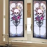 HOMETITUTE Vintage Skull Rose Privacy Window Film Cling 17.7x39.3 PVC | Gothic Sticker, Decal Overlay, Privacy Window Cover, Vintage Skull Cling, for Office, Home, Bathroom, art rose skull design.