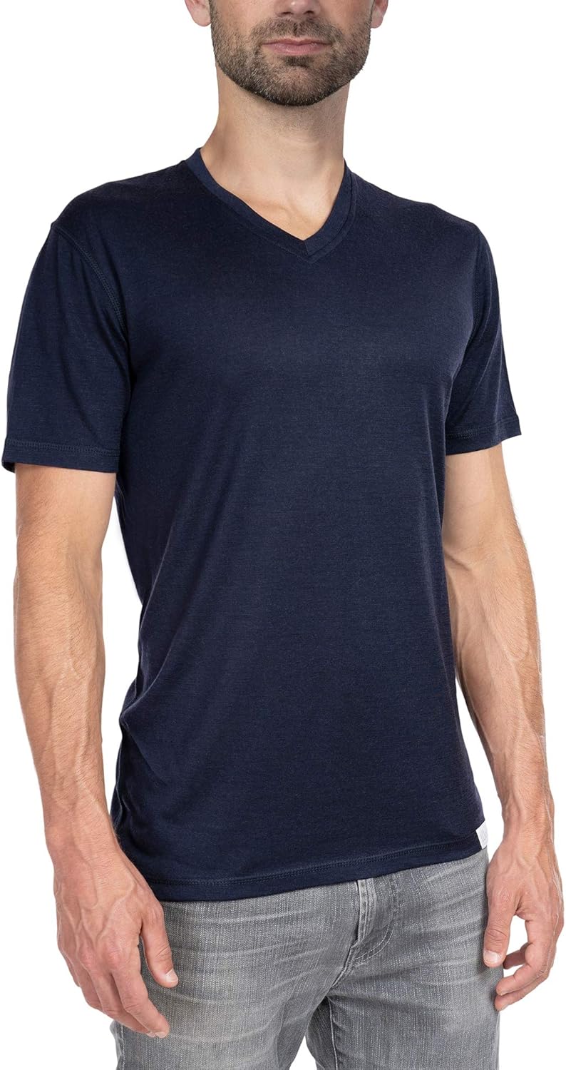 Woolly Clothing Men's Merino Wool V-Neck Tee Shirt - Everyday Weight - Wicking Breathable Anti-Odor
