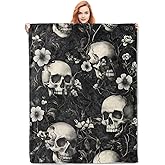 VANZEV Skull and Floral Pattern Blanket for Women, Gothic Floral Flannel Blanket, Soft Warm Lightweight Throw Blankets for Bedding Sofa Couch Home Travel Decor 50" x 60"