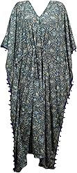 Womens Maxi Caftan Blue Kimono Beach Bikini Cover Up Bohemian Kaftan Dress 2XL