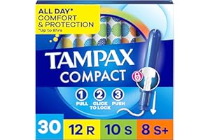 Tampax Compact Pearl Tampons Multipack, with LeakGuard Braid & Extendable Applicator, Regular/Super/Plus Absorbency, Up to 10