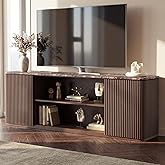 70" Modern Fluted TV Stand, for TVs Up to 80", Faux Marble Top, Brown Oak | Entertainment Center, Media Console, TV Console, Adjustable Shelves, Hidden Storage, Cable Management, P2 Engineered Wood