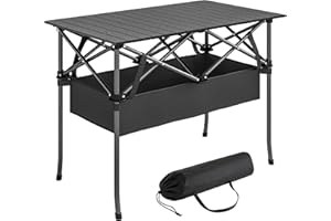 Outsunny 3ft Folding Camping Table, Roll Up Picnic Table with Mesh Storage Net, Carrying Bag and Metal Frame, Portable for Ga