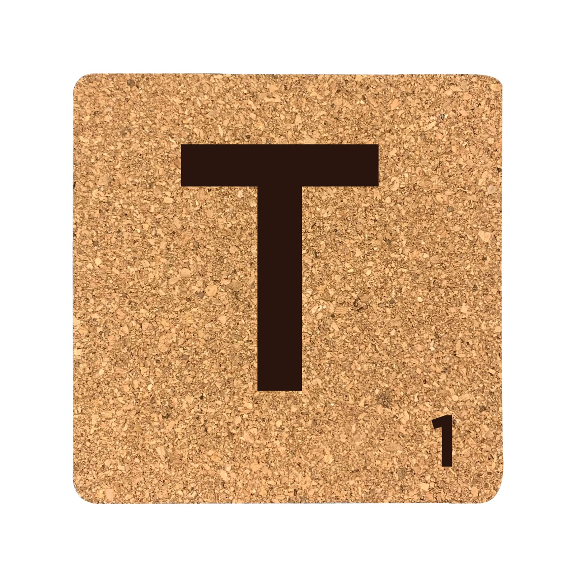 eBuyGB Scrabble Drinks Coasters, Square Cork Coaster, Individual Alphabet Letters, Scrabble Tiles with Score Marks - Personalise Your Own Scrabble Words (T)