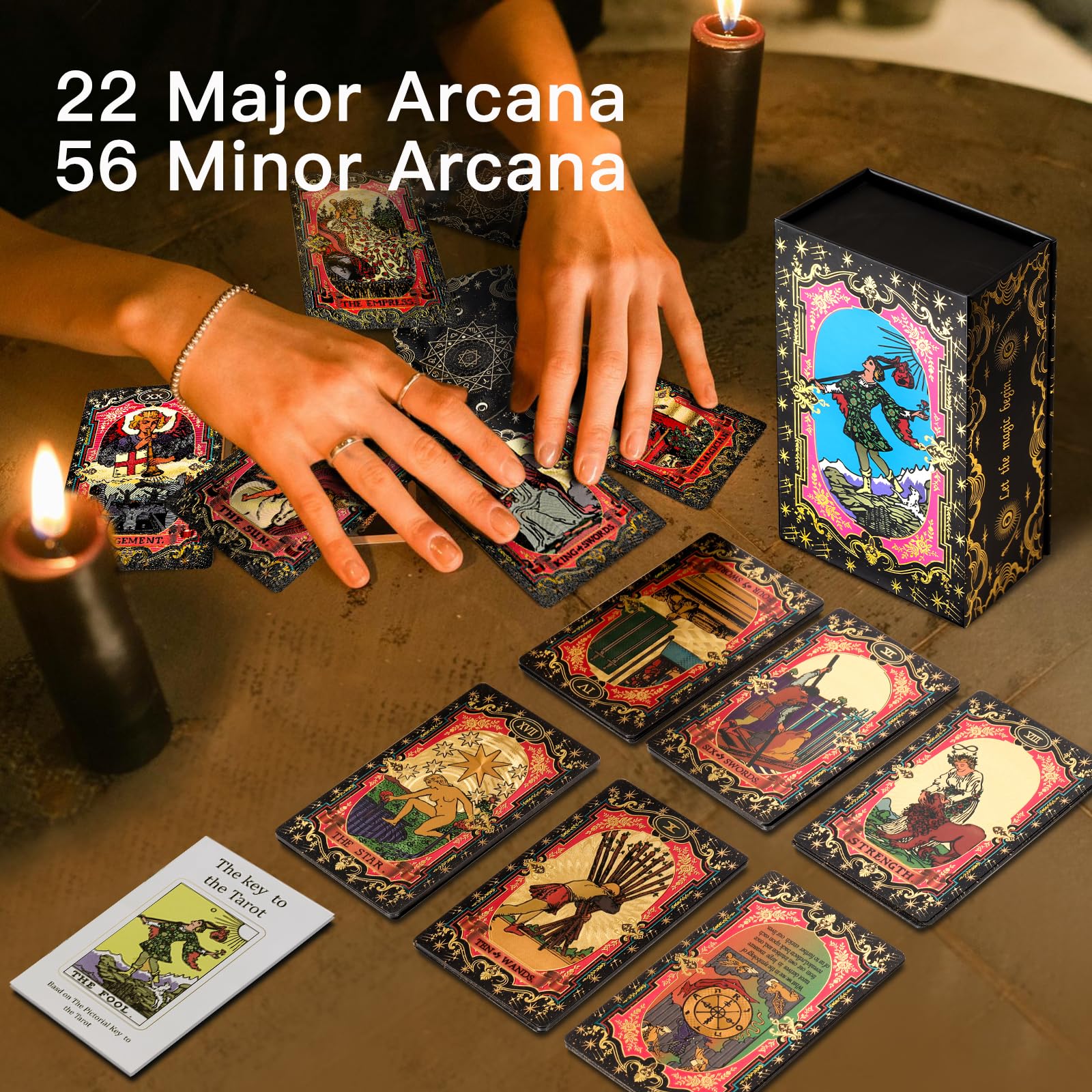 SUNHHX Tarot Cards, 78 Gold foil Tarot Cards Deck for Beginners and Professional Player with Box Tarot PVC Durable Waterproof Wrinkle Resistant