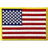 EmbTao American Flag Embroidered Patch Gold Border USA United States of America Military Uniform Iron On Sew On Emblem