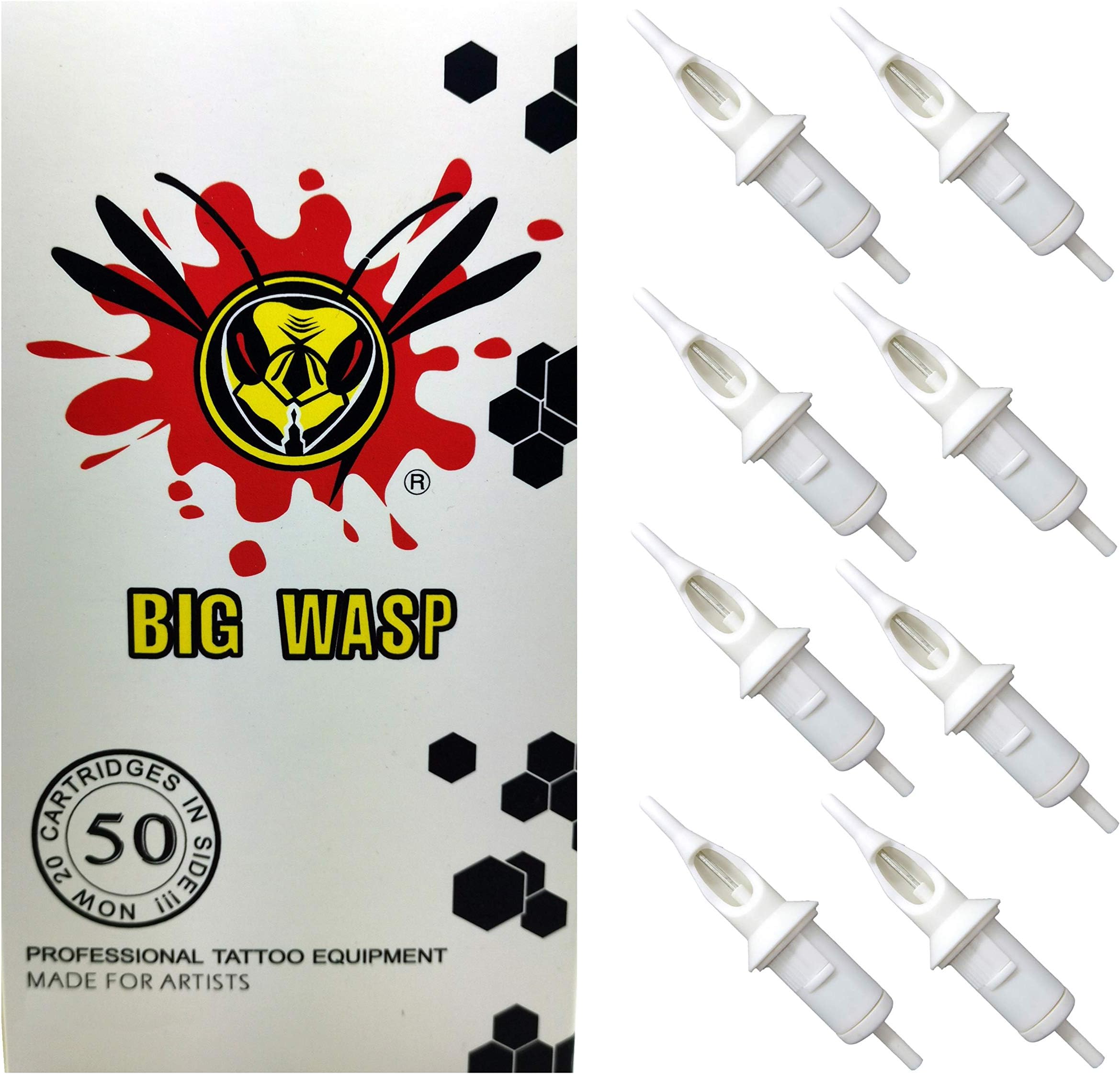 BIGWASP 50pcs Assorted Disposable Tattoo Needle Cartridges Round Liner Mixed 3RL 5RL 7RL 9RL 11RL (50pcs #10 Bugpin RL)