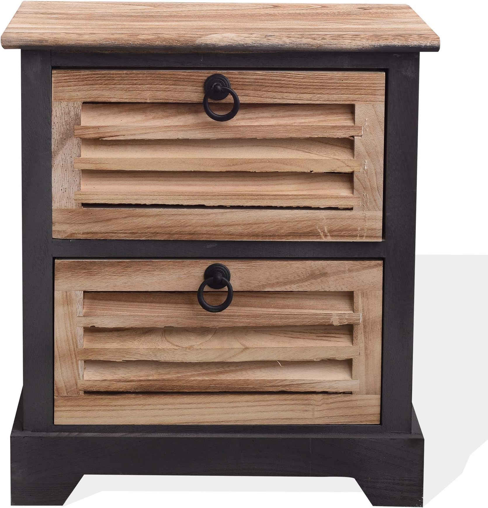 Rebecca Mobili Cabinet Storage Unit Bedside 2 Drawers Dark Brown Wood Urban Vintage Bedroom Bathroom - 45 x 42 x 29 cm (H x W x D) - Art. Re4548