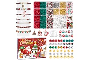 TAYBONDS Christmas Clay Beads for Bracelets Jewelry Making Kit, Xmas Colored Red Green Heishi Bead Kit,Christmas Crafts W/ Charms,Golden Spacer Beads,Letter Beads for Friendship Gift,Holiday Polymer Clay Beads