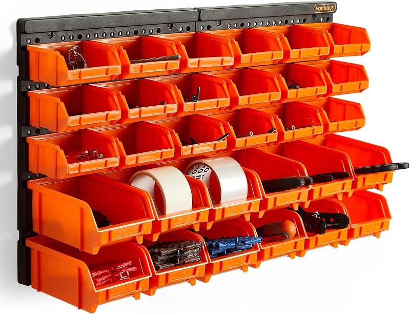 VonHaus Workshop Storage 30pc Wall Mount Organiser Bin System