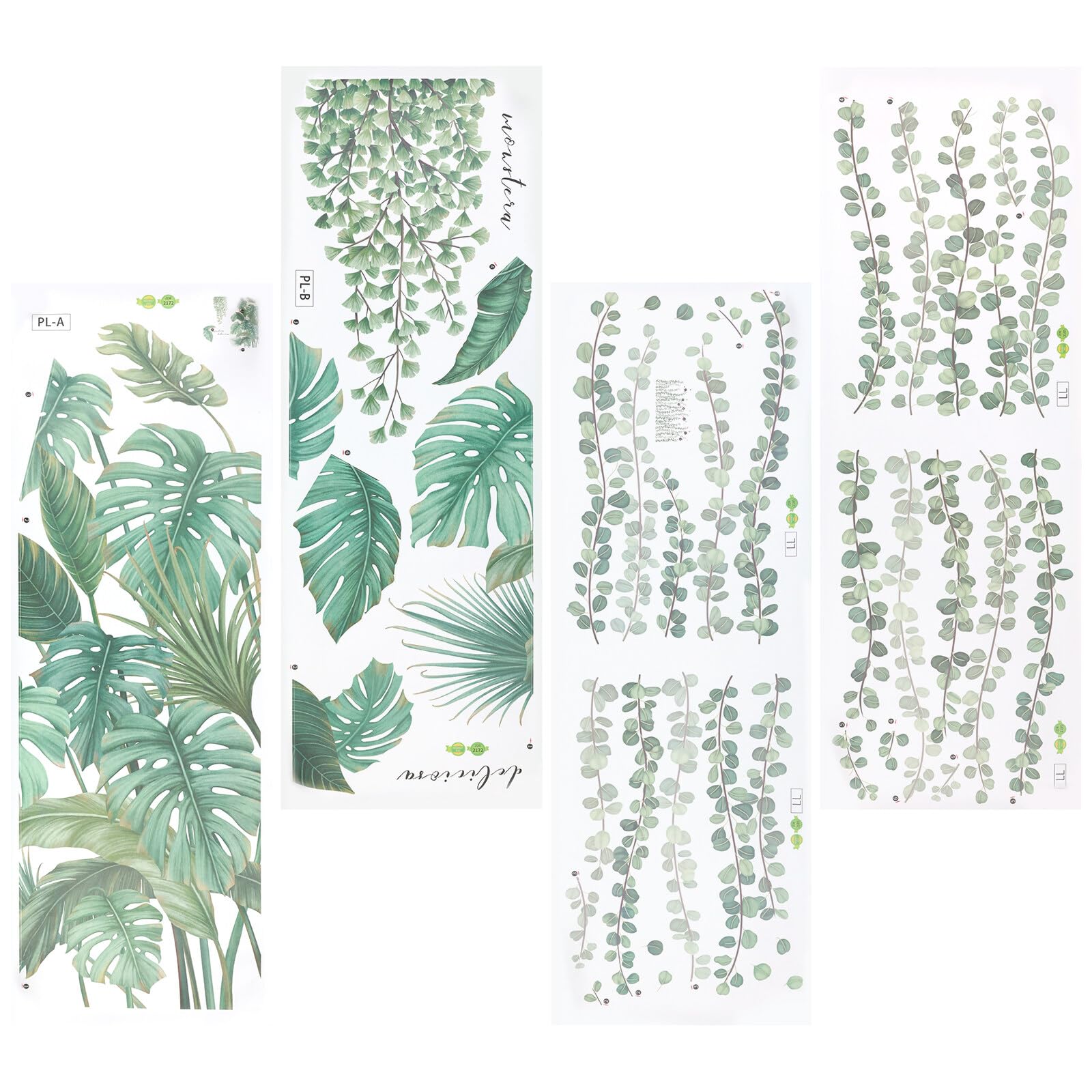 AWSGHLF Green Plants Leaves Wall Decals - Hanging Vines Tropical Flower Leaf Removable Vine Home Decor Art Background Wall Decor for Bedroom Living Room Sofa TV Classroom Office