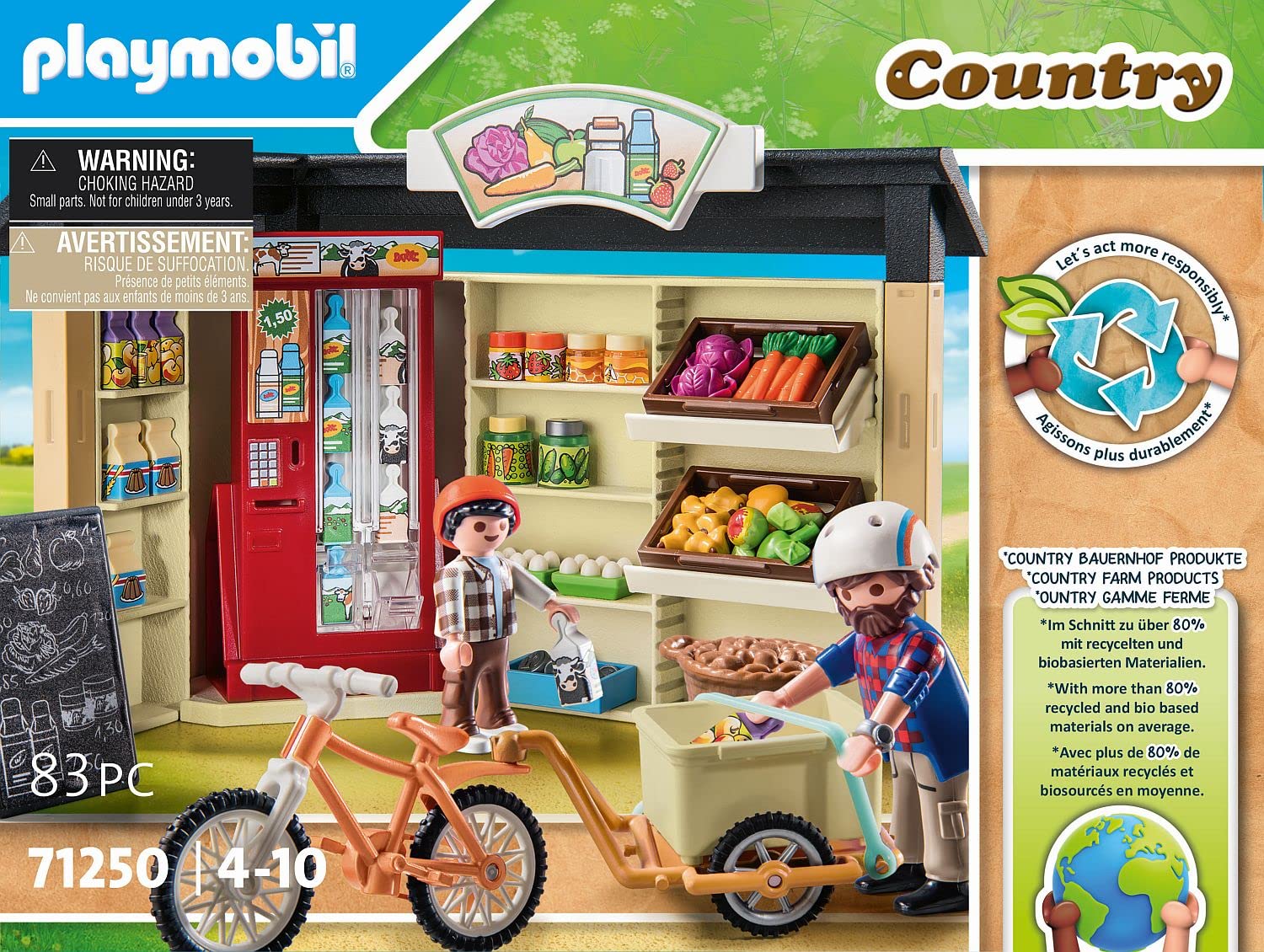 PLAYMOBIL Country 71250 24-Stunden-Hofladen, Fahrrad mit Anhänger, Lebensmittelladen für den Bio-Bauernhof, Nachhaltiges Spielzeug für Kinder ab 4 Jahren 5