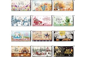 Dispowreath 12 Pcs Seasonal Mailbox Covers Magnetic Standard Size 18 x 21 Inch Fall Thanksgiving Winter Christmas Magnetic Mailbox Covers for Garden Yard Outdoor Decor