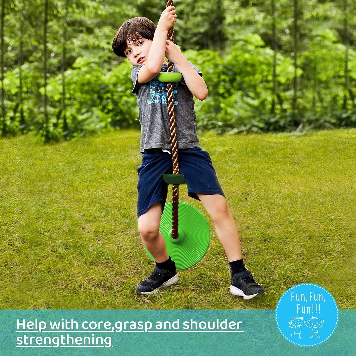 Kids Climbing Rope with Platforms and Disc Tree Swing Seat, Children Playground Swingset Swings Accessories for Outdoor Backyard, Saucer Swing Playset Toys-Green: Kitchen & Dining
