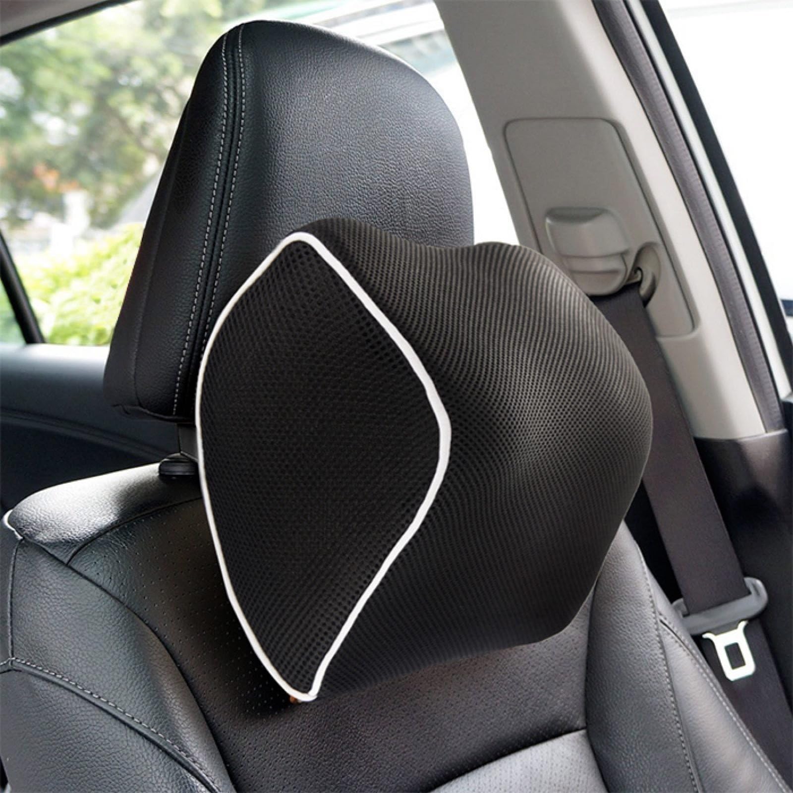 EPMIC Headrest Pillow for Car Memory Foam Black Head Cushions Relieve Neck Pain,3D Breathable Mesh Cover Neck Support for Driving,Travelling Pillow Fits for Airplane