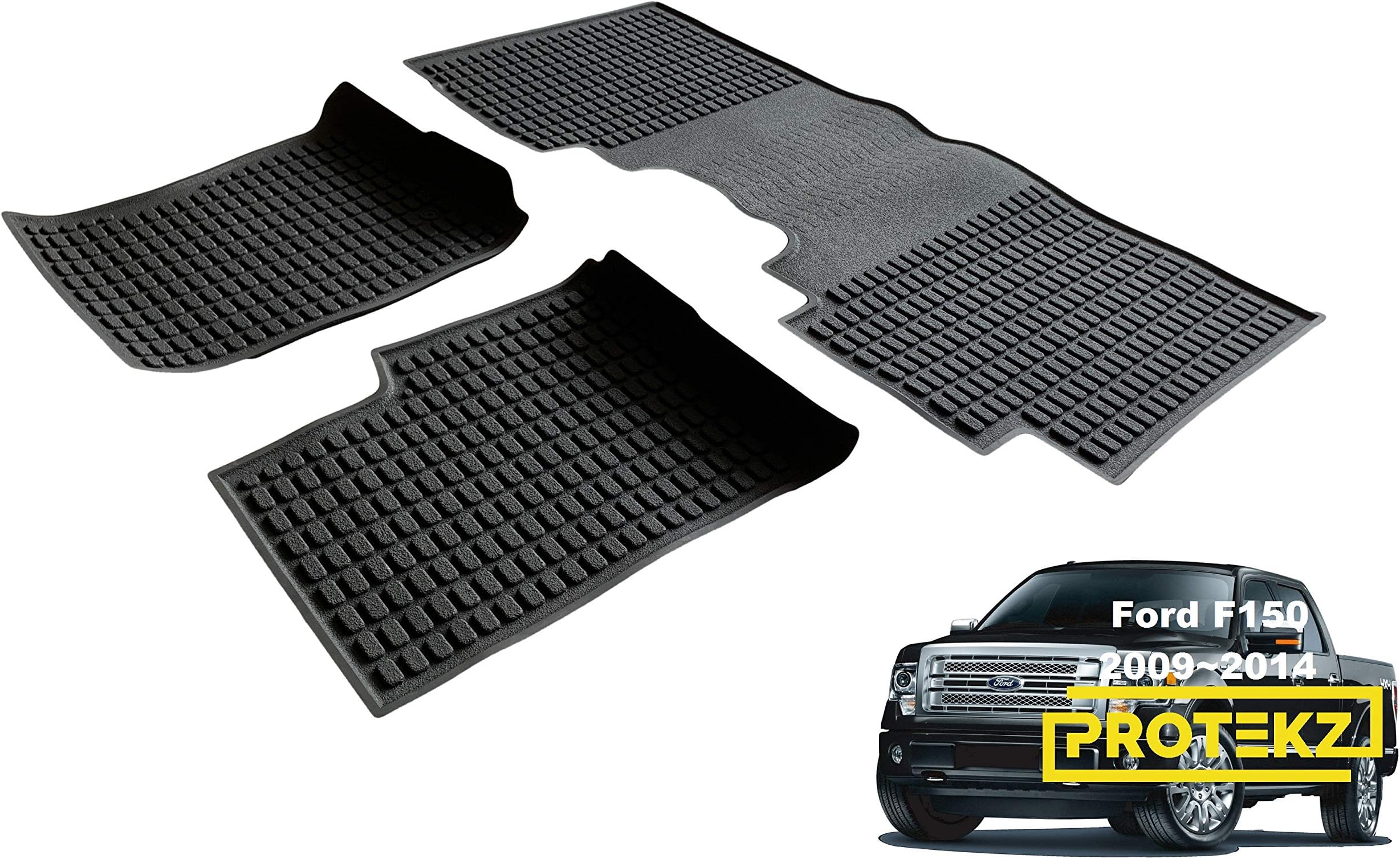 All Weather 3D Floor Mats/Liners Custom fit for F-150 F150 III 2009 2010 2011 2012 2013 2014 (3pcs Set) All Weather Protection Floor Mats High Rise Edge