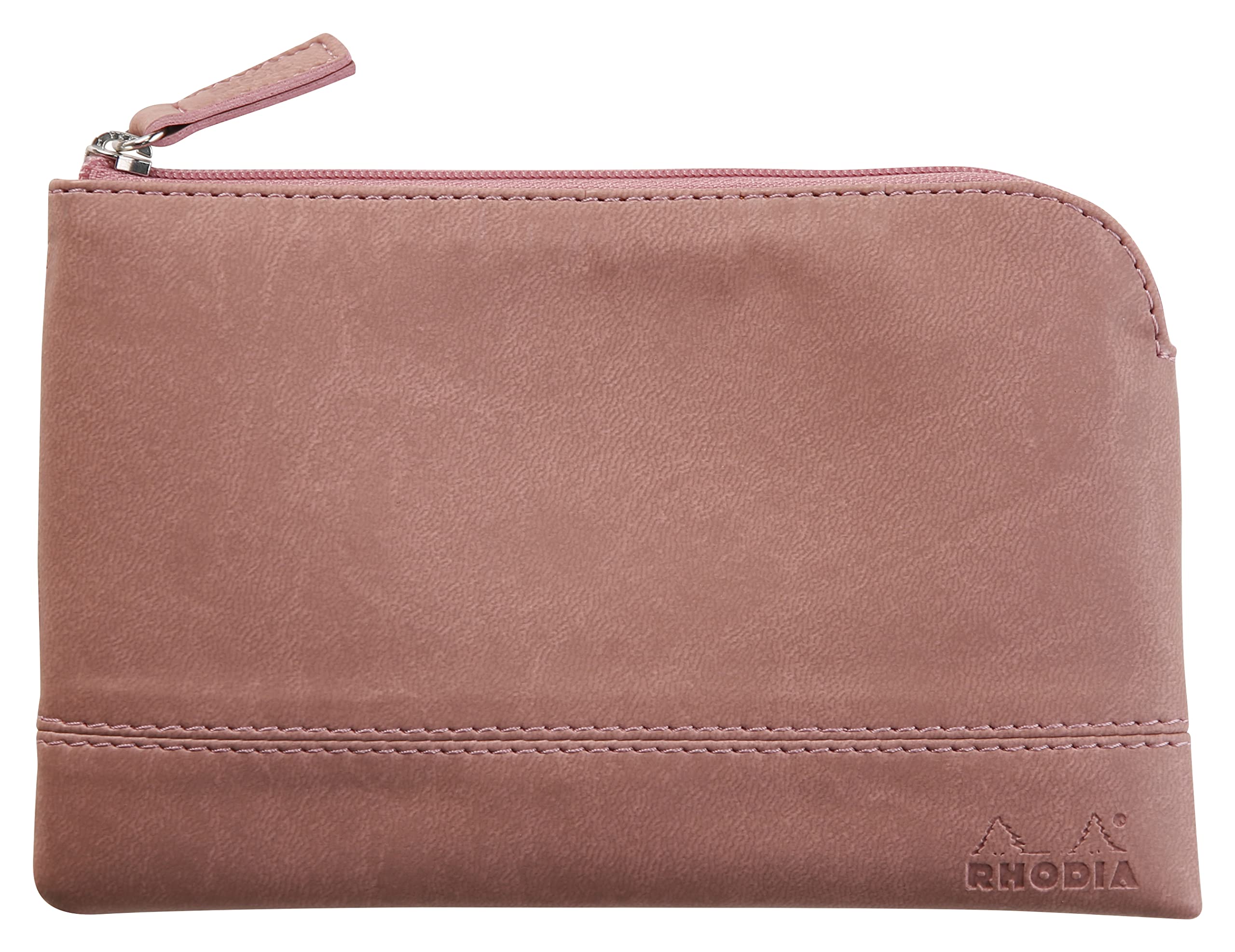 RHODIA 116529C - Leatherette Zippered Pouch - Rosewood - Size S (11 x 17 cm) - Genuine Stitching - Inside Orange Fabric - Storage for Documents, Small Supplies