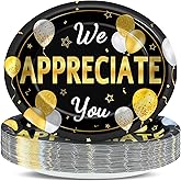50 Pcs We Appreciate You Party Plates Thank You Plates CNA Appreciation Week Supplies Large 11 Inch Employee Appreciation Party Oval Paper Plate Platter for Teacher Doctor Nurse Staff, Black Gold