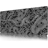 ProbTis Black Topographic Map Mouse Pad, Cool Minimalist Desk Mat, XXL Anime Gaming Keyboard Mat, Non-Slip Rubber Base, Big Extended Desk Protector for Home Office, 35.4”x15.7” (Black Topographic Map)